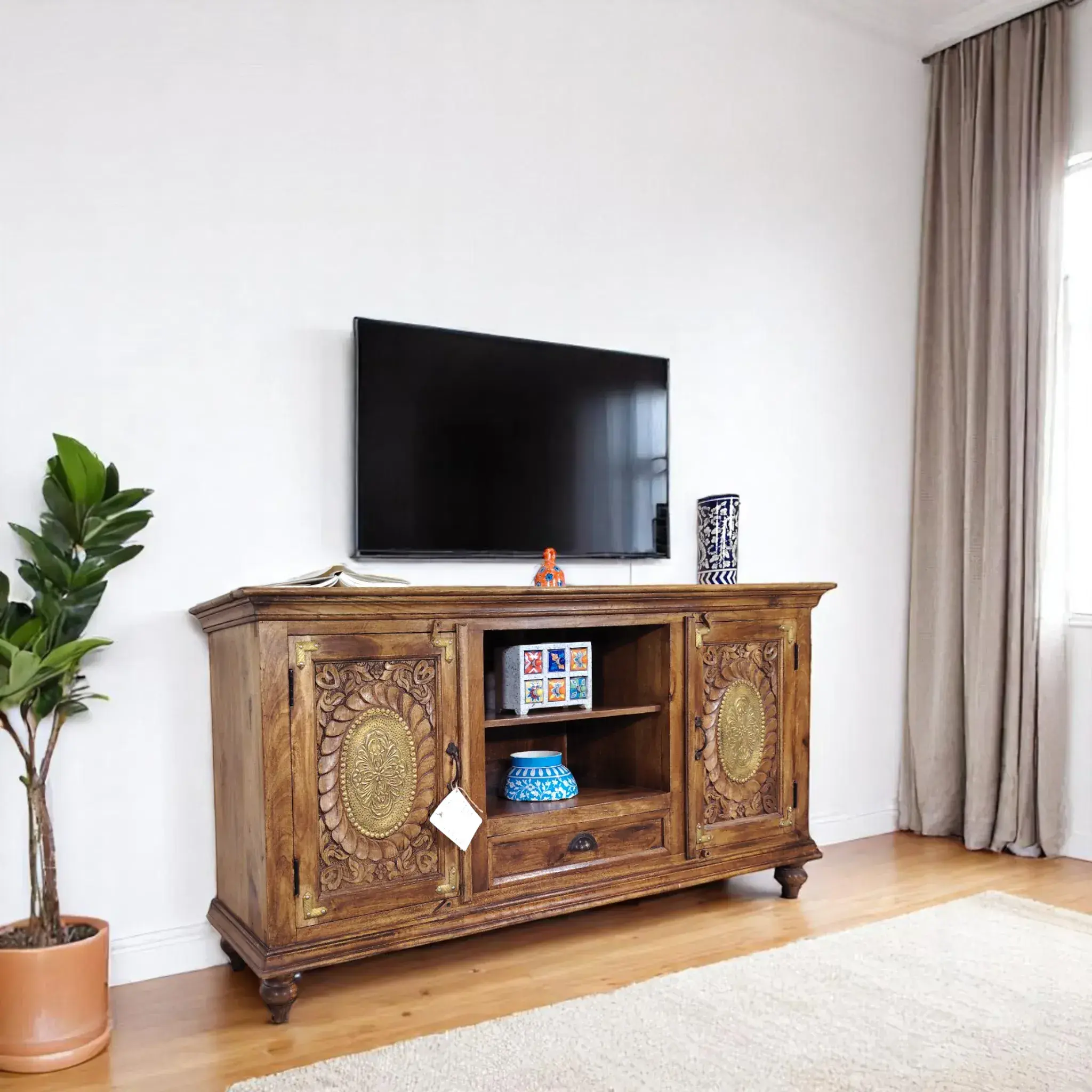 Artisan Carved Media Console Brown