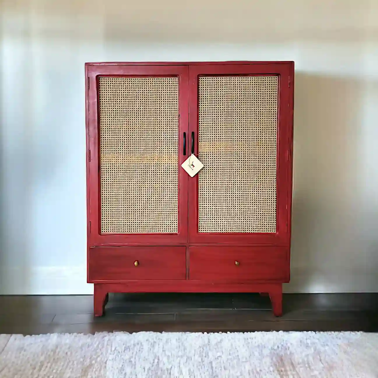 Rattan Weave Accent Cabinet