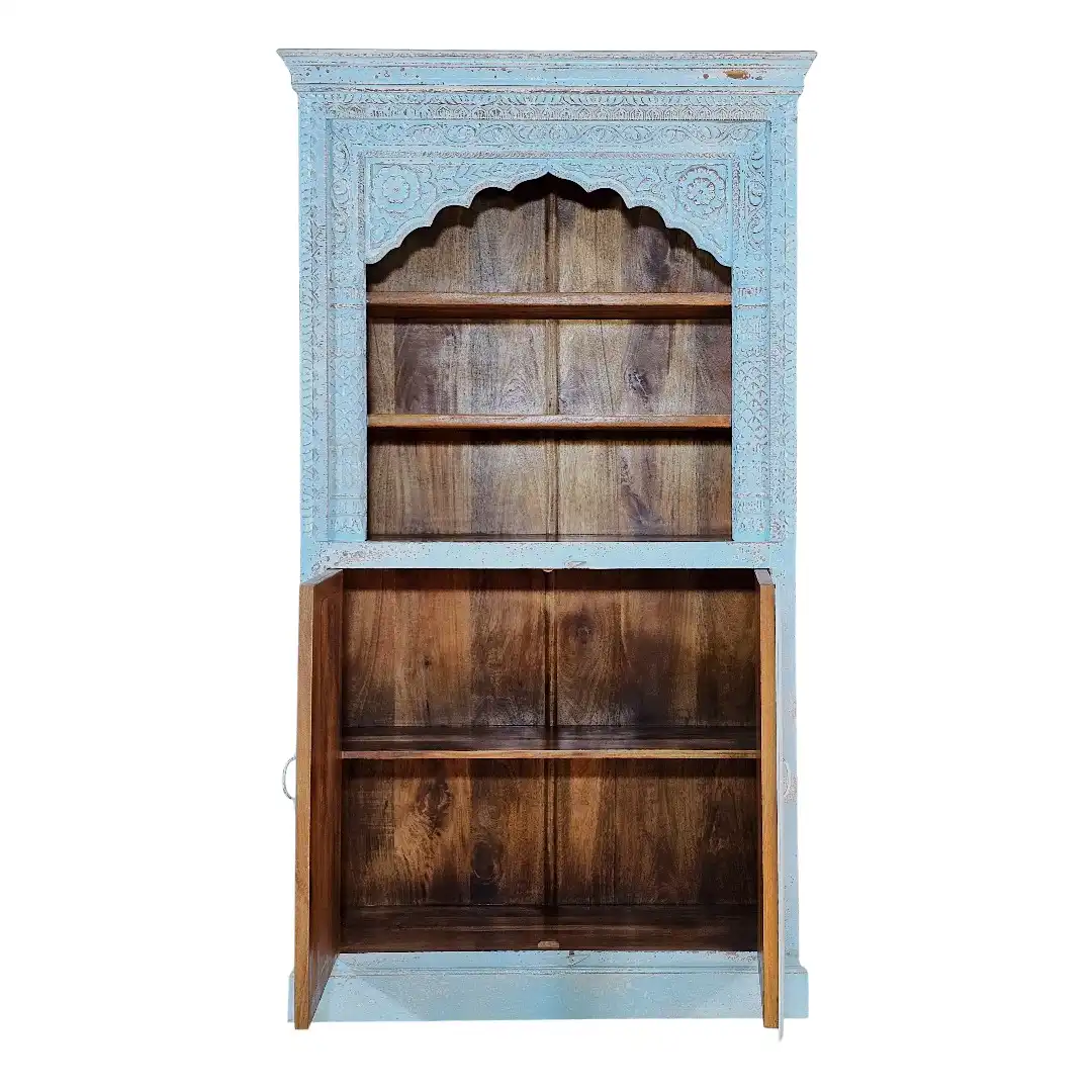 Moroccan Blue Carved Display Cabinet