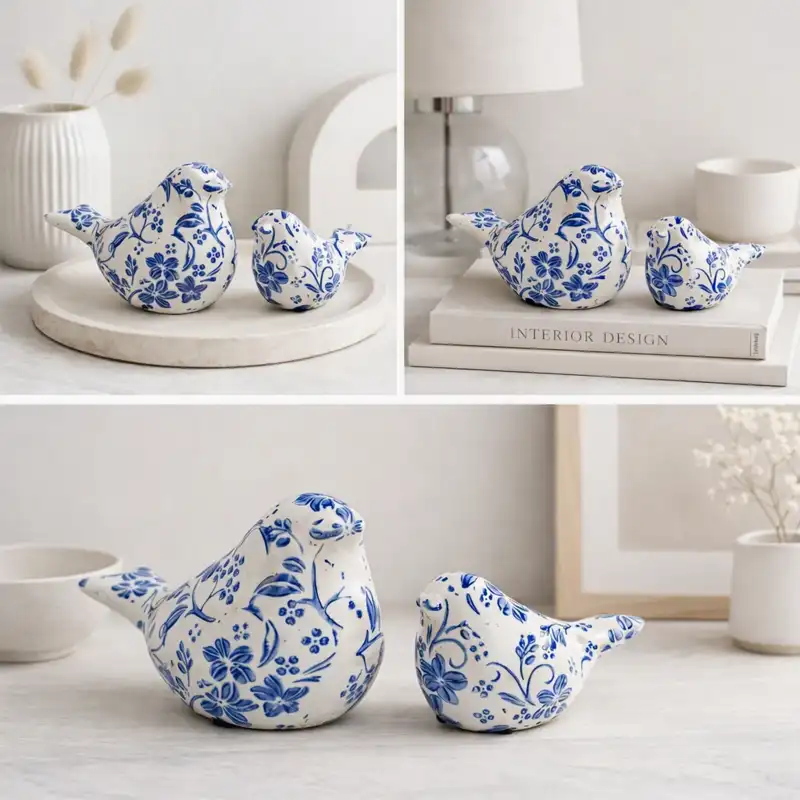 Aiden Botanical Set of 2 Ceramic Bird