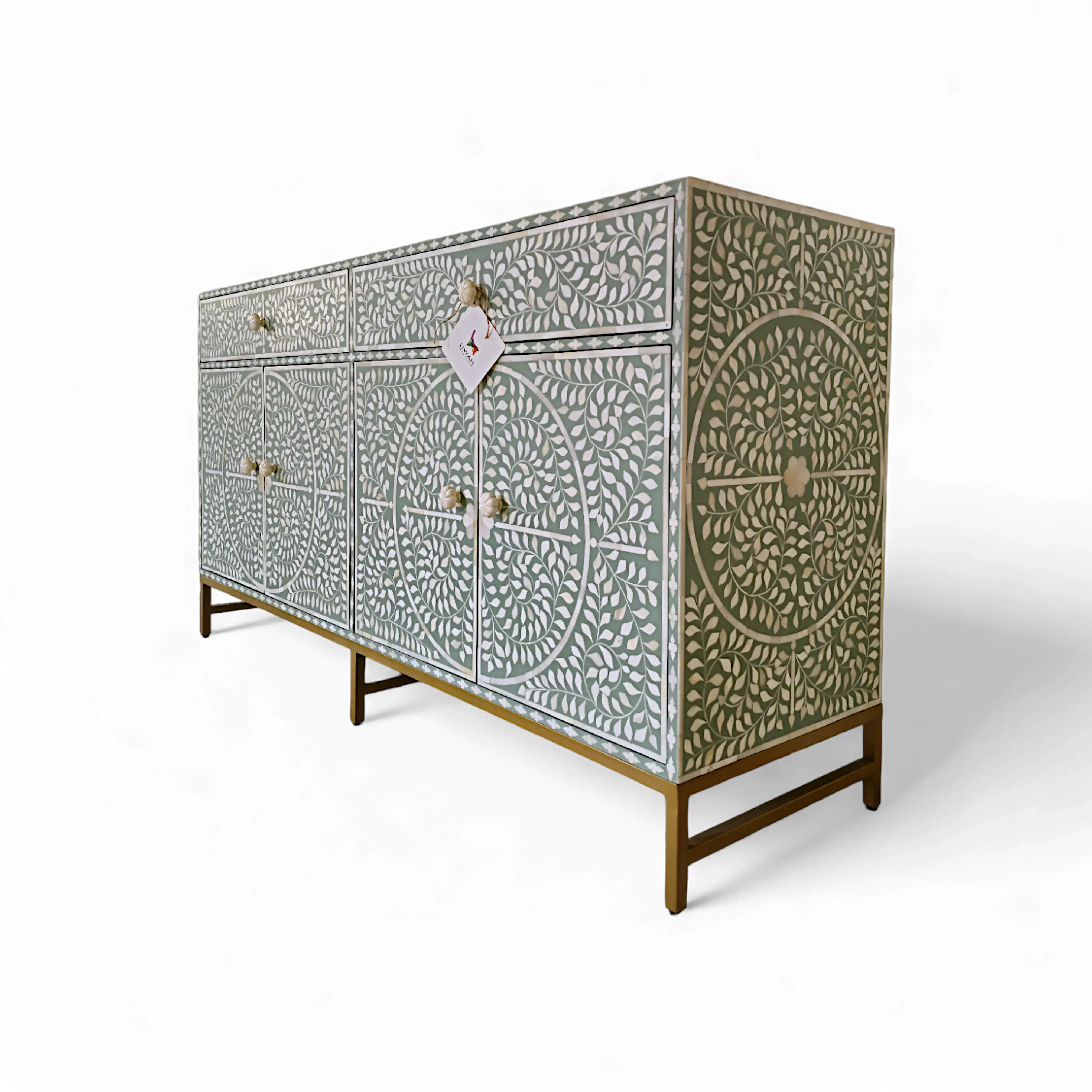 The “Marquetry Mirage” Bone Inlay Credenza Black