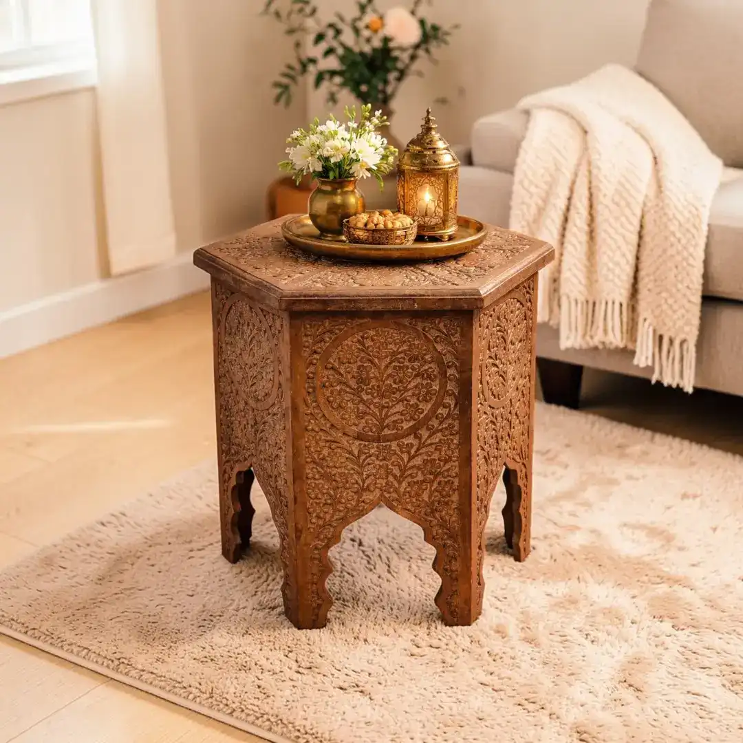 Soltan Al-Mansur Carved Mango Wood Pedestal