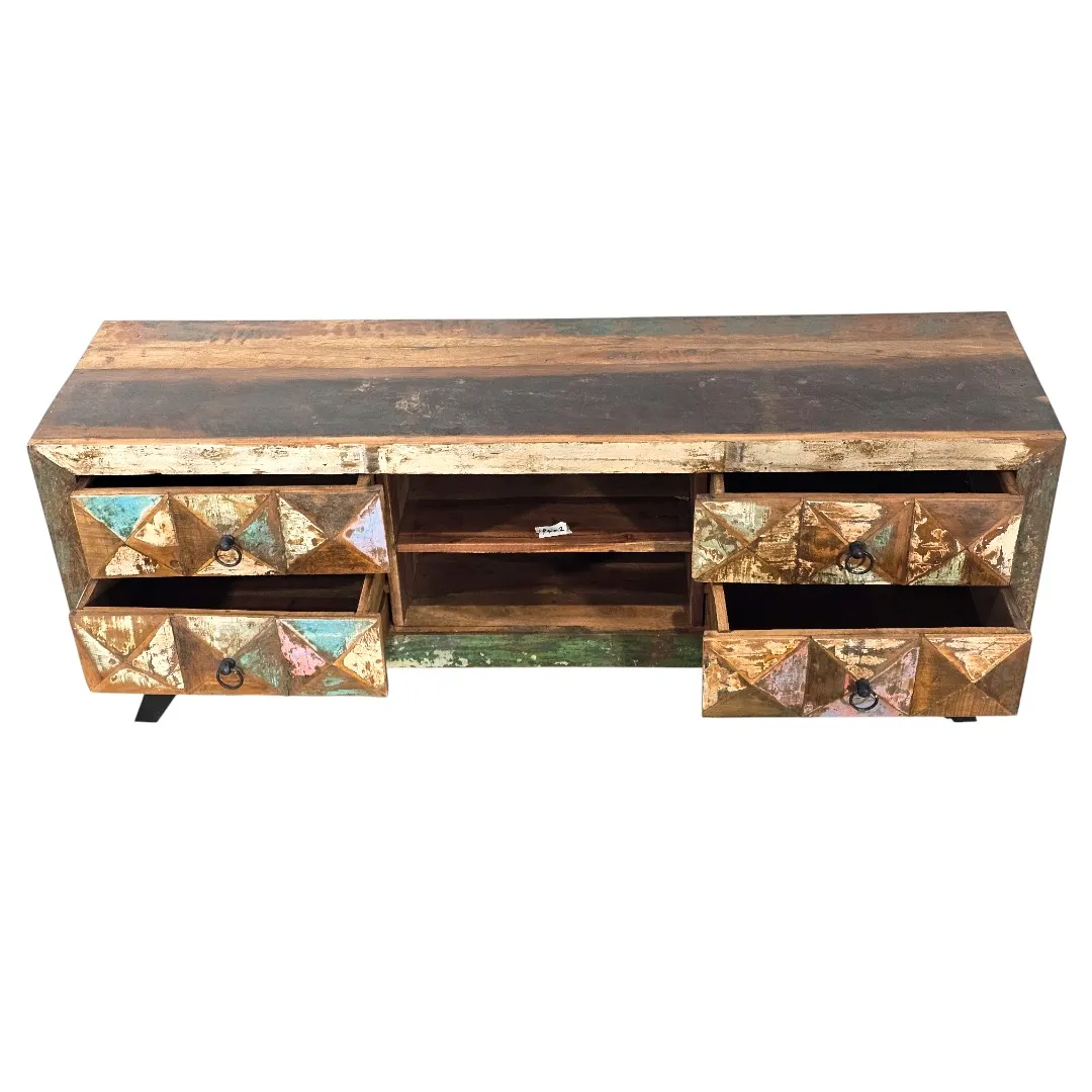 Patchwork Reclaimed Wood TV Unit