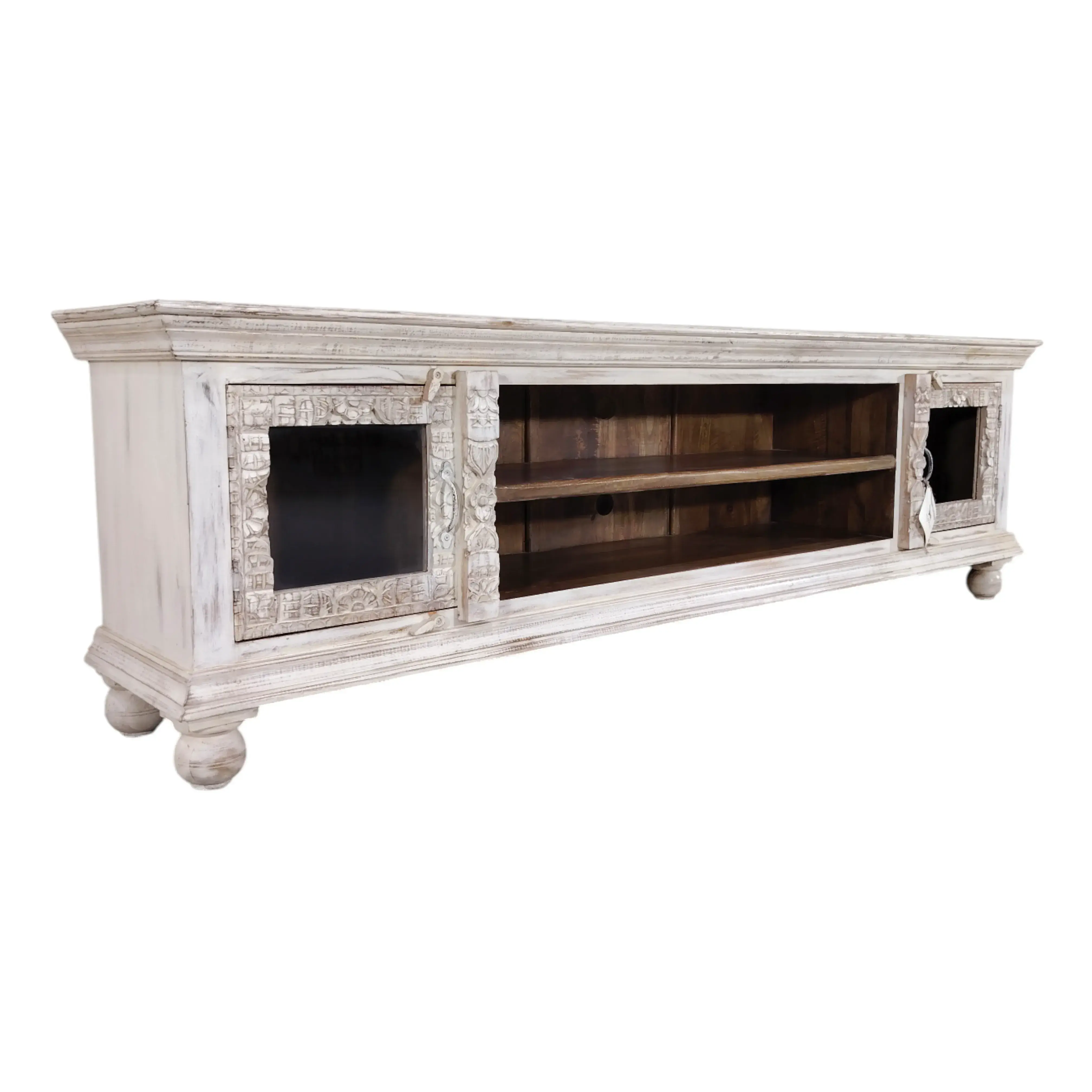 Whitewashed Solid Wood TV Console